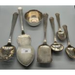A Collection of Danish silver serving utensils. Together with London silver pot. [612grams]