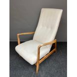 A Swedish teak Lounge chair possibly by Folke Ohlsson For Dux. [Stain to material]