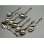 A Selection of 9 Birmingham and Chester silver Apostle spoons. [112.37grams]
