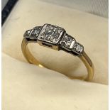 A Gold and diamond art deco ring. [0.34cts diamonds] [3.34grams] [Unmarked possibly 18ct gold]