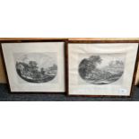 A Pair of antique engravings titled ' Halte de Cavaliers & Convoi Militaire' [Frame 34x40cm]