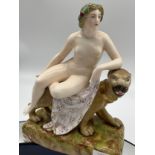 19th CENTURY JOHN BEVINGTON PORCELAIN FIGURE GROUP of Ariadne on her panther, on a mottled green