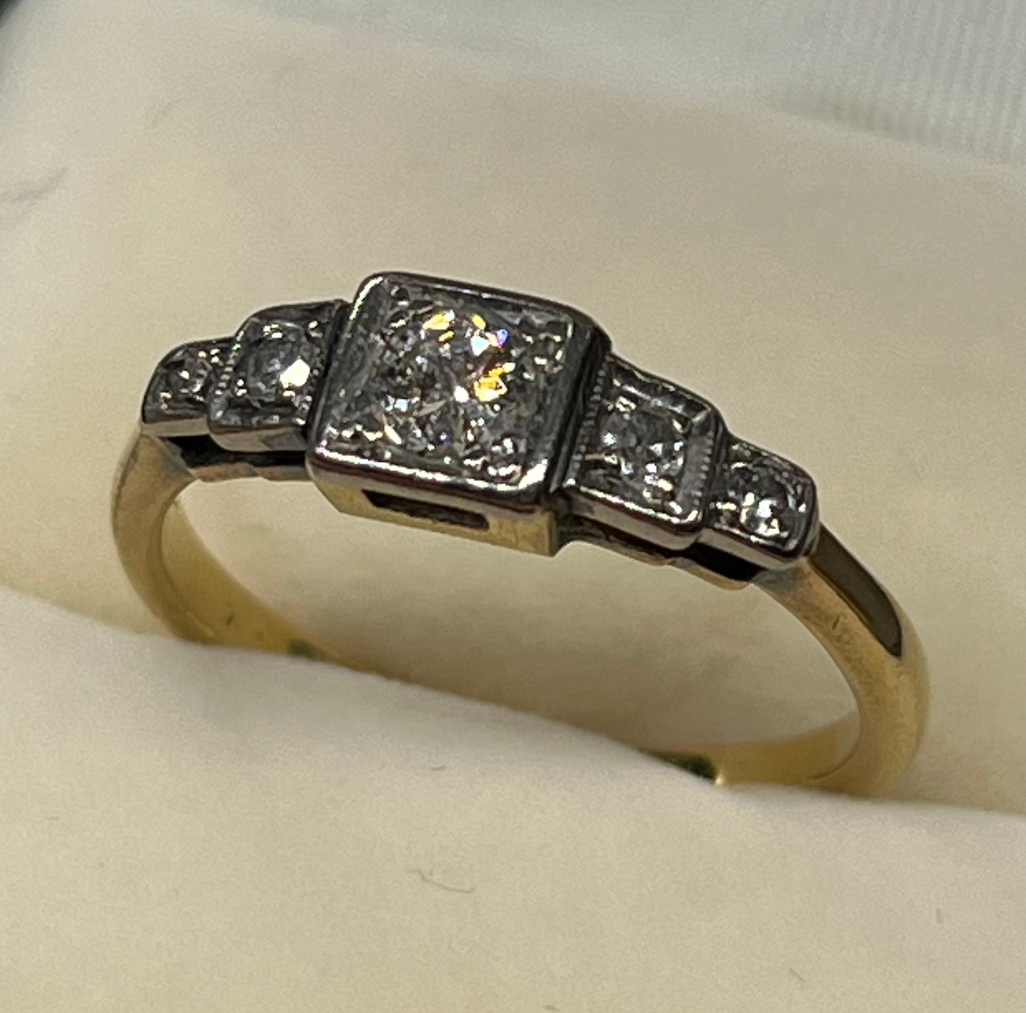 A Gold and diamond art deco ring. [0.34cts diamonds] [3.34grams] [Unmarked possibly 18ct gold] - Image 3 of 3