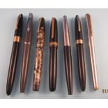 7 pens including 2 Parker 45, Sheaffer Touchdown and Snorkel, Wyvern 404 , 3 minimum with 14 carat
