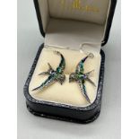 A Pair of silver and plique a jour swallow bird earrings