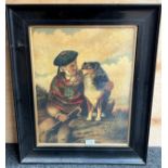 Fred Tomlinson Oil painting depicting Scottish gentleman seated with his dog. Dated 1895. Fitted