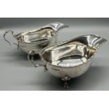 A Pair of Sheffield silver three foot gravy boats [182grams]