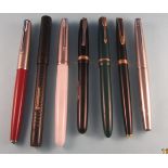 7 pens including Parker 51, Parker 61, Parker 45, 2 Waterman, Parker Junior Duofold, 5 with 14 carat