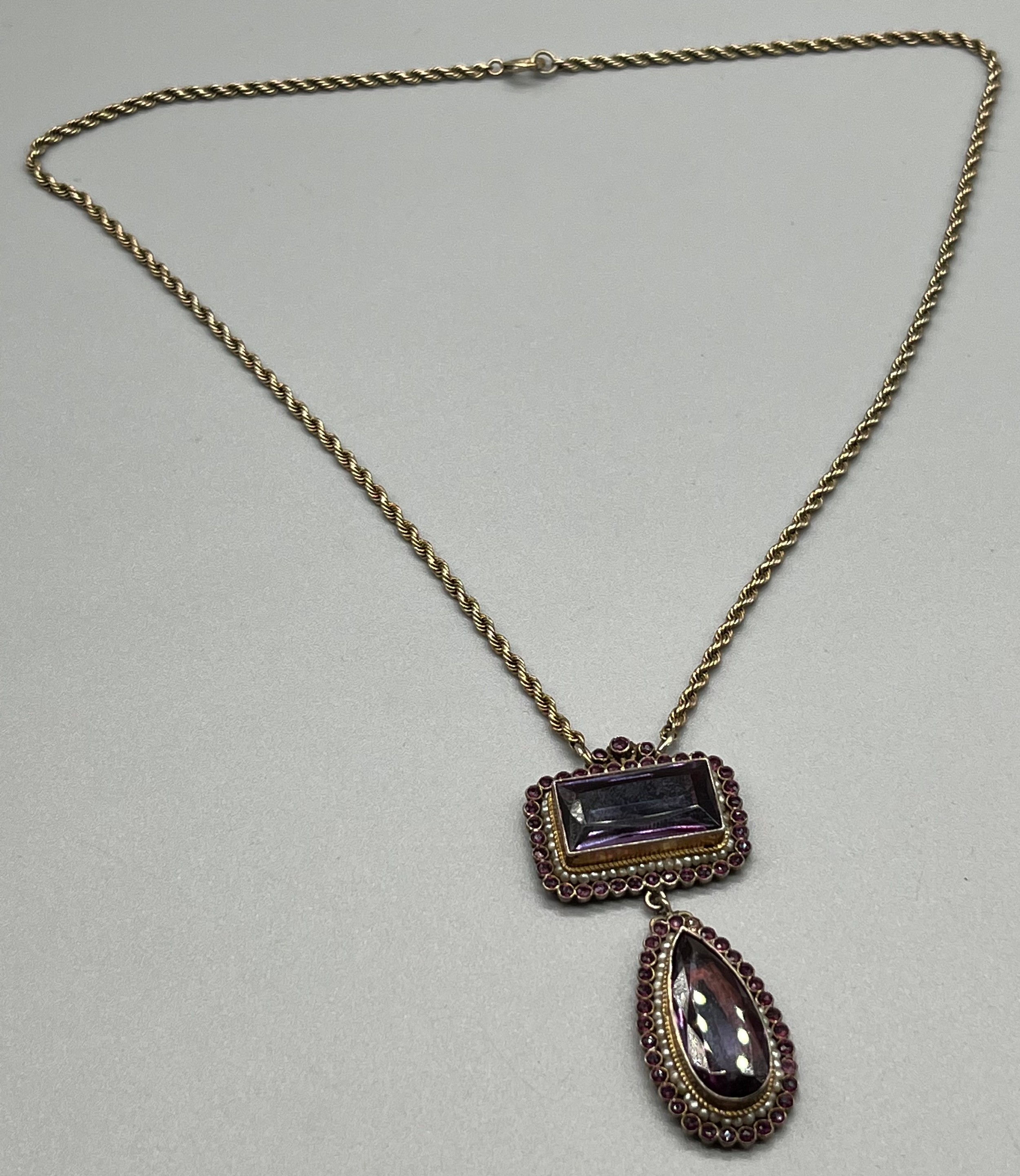 Antique possible gold suffragette style pendant with fitted necklace. Pendant consists of two