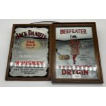 JACK DANIELS PUB ADVERTISING MIRROR, 32cm x 22cm, along with a Beefeater Dry Gin pub advertising