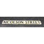 Antique/ vintage cast metal street sign 'Nicolson Street' produced by Royal Label Factory. [16.