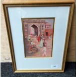 Original painting of Indian spice market scene. Signed P. Anstice. dated 91. [Frame 49x30cm]