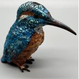 A Cold painted bronze figure of a kingfisher. Signed. [204.22grams] [6cm high]