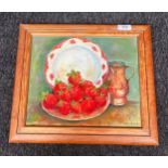 Bettie Baird Oil painting on canvas titled 'Still life strawberry's' [frame 34x39cm]