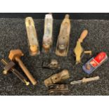 A Collection of vintage joiners planers, Rabone Chesterman measure tape, Acorn, Stanley and