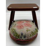 A Mahogany foot stool together with a button foot stool.