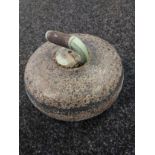 A Vintage Curling Stone With Wooden Handle