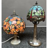 A Lot of two tiffany style table lamps. Floral design shade and dragon fly design shade. [36cm high]