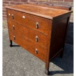 Antique oak three drawer chest, supported on ornate legs. Possibly Irish Origin. [80x92x47cm]