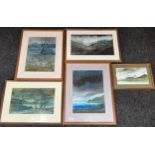 A Lot of 5 original watercolour artworks by Philip Crennell. Some titled 'Across Loch Beg, Over