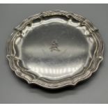 A Danish silver pie crust style card tray. Produced by Carl M Cohr. [18.5cm diameter] [192grams]