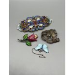 A Lot of three items of silver jewellery to include blue enamelled and silver butterfly brooch,
