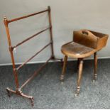 A 19th century butler's canterbury together with a 19th century clothes horse [Missing leg]