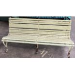 Antique cast iron and wooden slat garden bench [76x182x64cm]