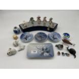 A Lot of collectable miniature porcelain items to include Royal Copenhagen dishes, Heart shaped