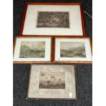 A Lot of four antique hunting scene engravings. Signed in pencil Frank Paton engraving.