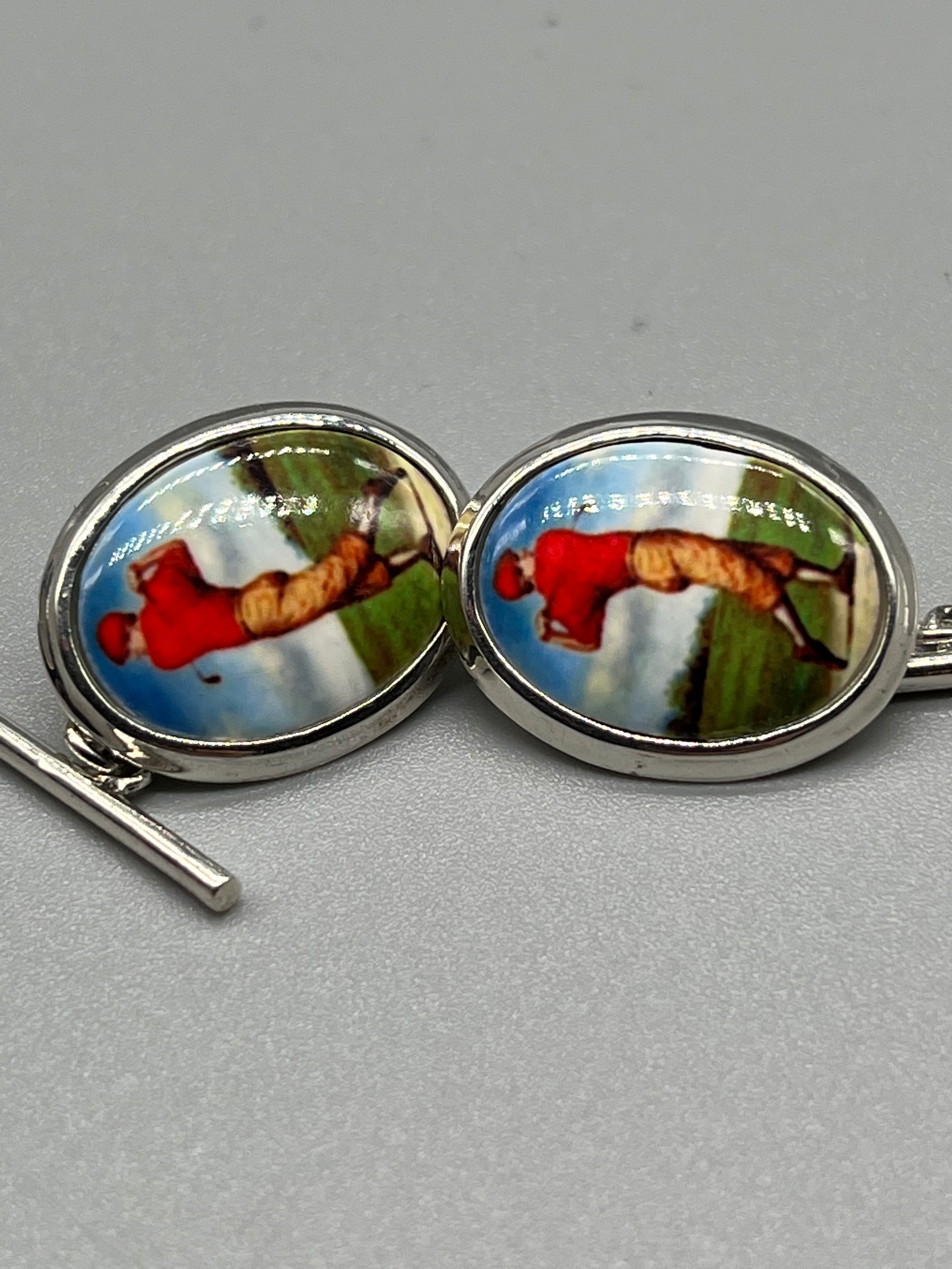 A Pair of silver and enamel golfing cufflinks. - Image 2 of 3