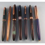 7 pens including 2 Parker Slimfold, Geha, Sheaffer ?Reminder? ball pen, Sheaffer Touchdown, and