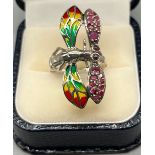 A Silver plique a jour dragonfly ring, [Ring size Q]