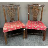 A Pair of Georgian style parlour/ dining chairs with tapestry bases, One signed M.S. 1931.