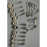 A Collection of mixed silver marked tea spoons and condiment spoons. [124.55grams]