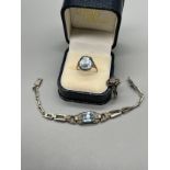 A Lot of three silver Art Deco items of jewellery to include Silver and marcasite stone ring, 935
