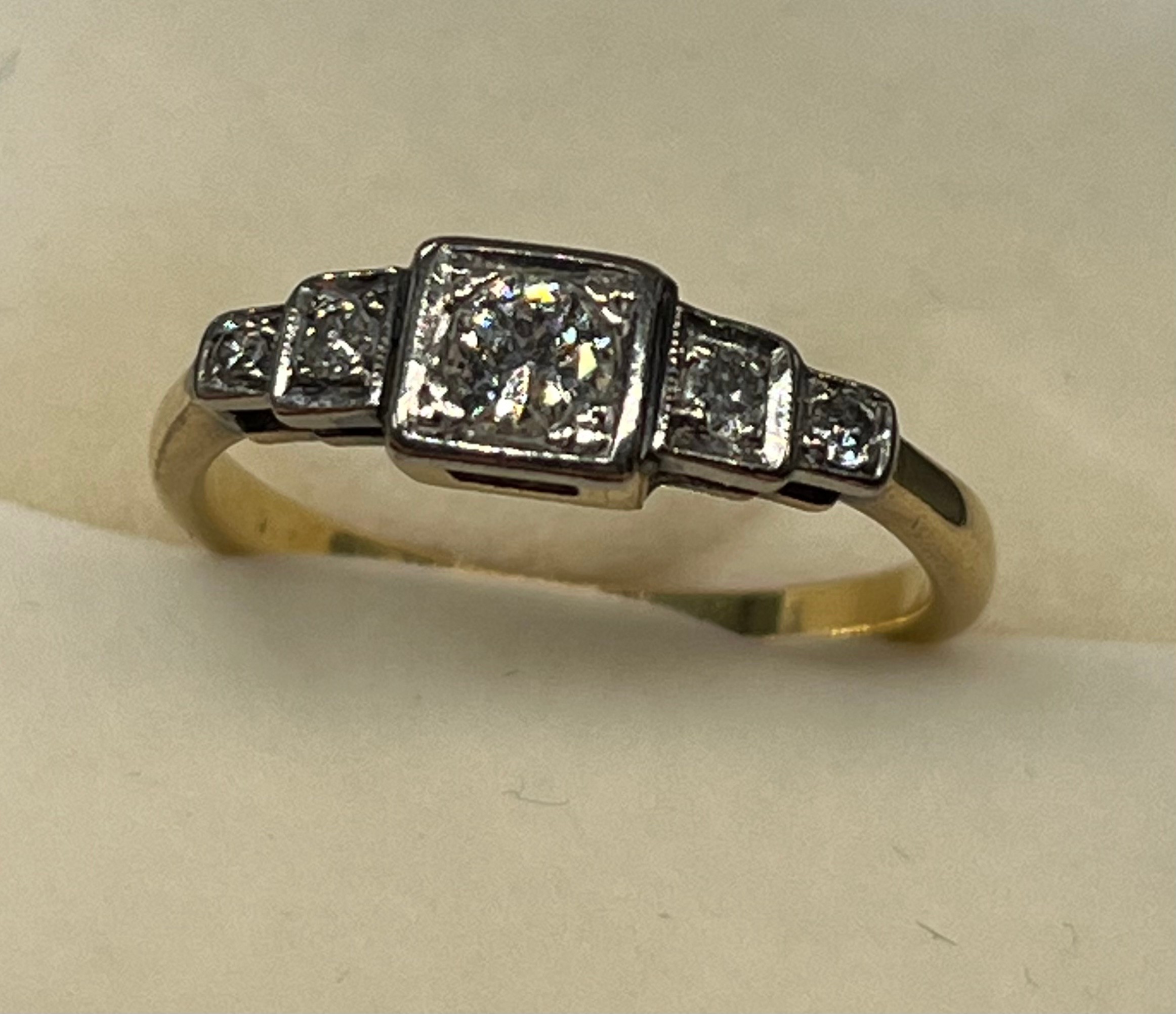 A Gold and diamond art deco ring. [0.34cts diamonds] [3.34grams] [Unmarked possibly 18ct gold] - Image 2 of 3