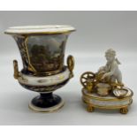 A 19th century Crown Derby hand painted urn vase titled 'View of Worcester' [Height- 20cm], Together