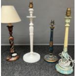 A Lot of three antique hand painted Indian style table lamps together with one other. [57cm high]