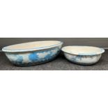 A Lot of two antique paper mache wash bowls. detailed with hand painted blue and white design. [