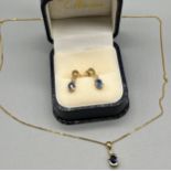 9ct yellow gold Sapphire and diamond pendant with matching earrings. Together with a 9ct yellow gold