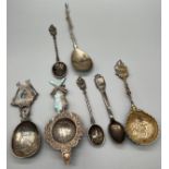 A selection of 830S and 830 Silver tea spoons and tea strainer. Two possibly plated- see images.