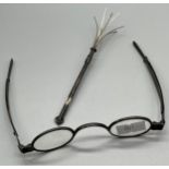 A Pair of Georgian Birmingham silver spectacles. Together with a sterling silver cocktail swizzle