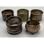 A Lot of five Silver napkin rings [129grams]