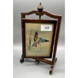 Antique small table top swivel screen, depicting a kingfisher resting and reverse side of Kingfisher