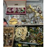 A large quantity of costume jewellery to include various vintage costume, enamelled brooches, Silver