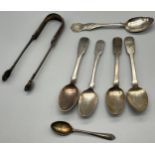 A Collection of Scottish Silver flatwares to include Edinburgh silver sugar tongs, Mostly Georgian