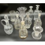 A Selection of 19th and 20th century crystal decanters and vases. Includes Irish three ring