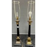 A Lot of two weighted brass Corinthian column table lamps [53cm high]