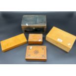 A Lot of five various boxes to include Chinese lacquered box, oak and marquetry card box, Souvenir